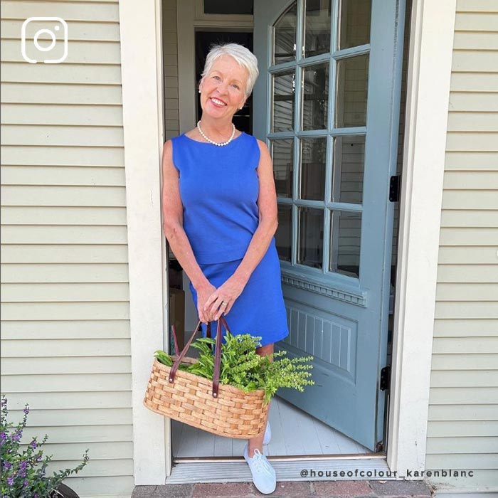 @houseofcolour_karenblanc wears the Karina Ponte Top in Periwinkle
