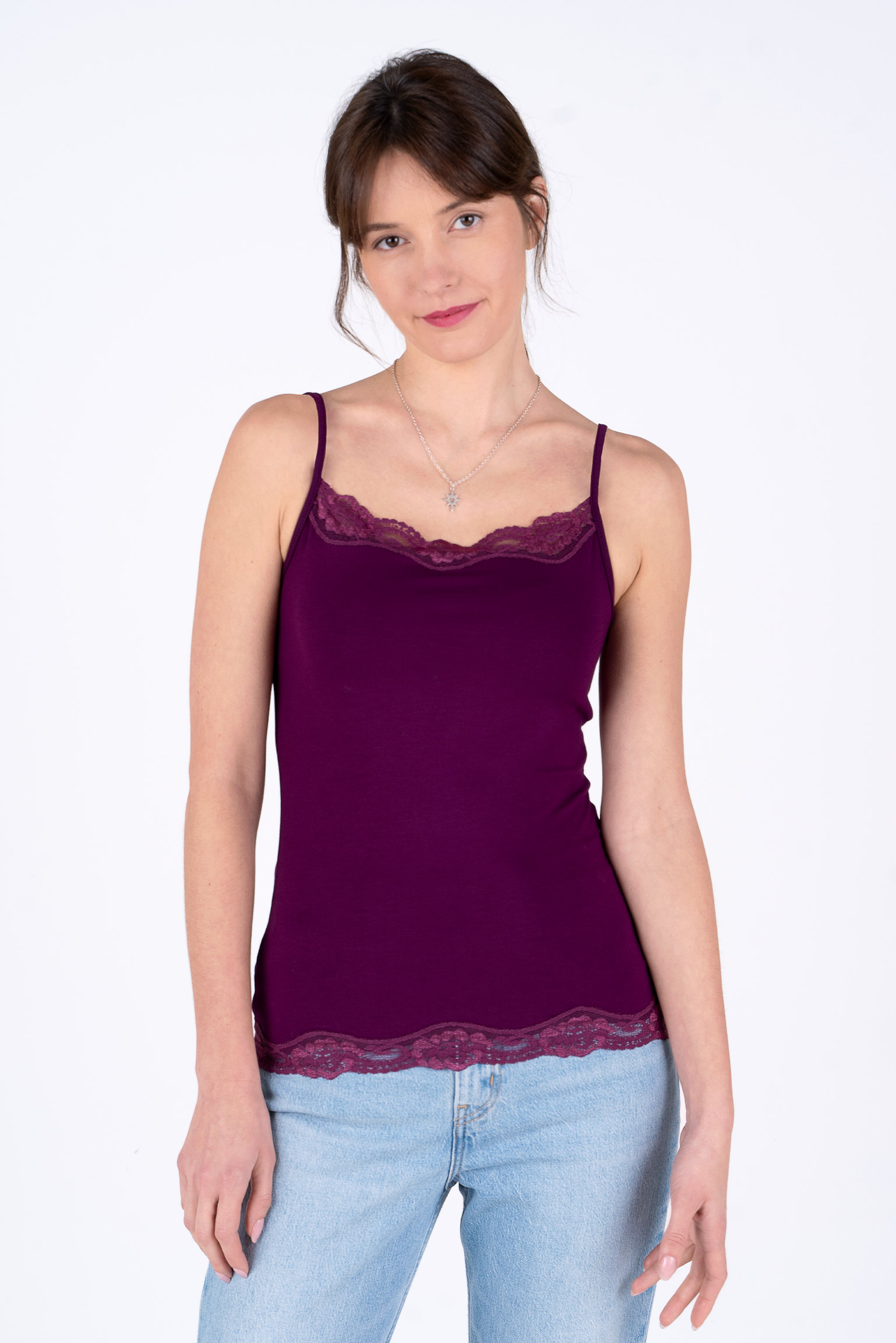 Women's Sexy Ultra Soft Camisole with Lace Trim Cotton Blend Basic
